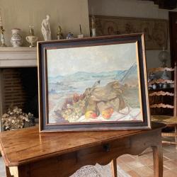 Peinture huile sur toile Paul Favory th&egrave;me peche &agrave; la mouche 55par 46  ann&eacute;e 1986