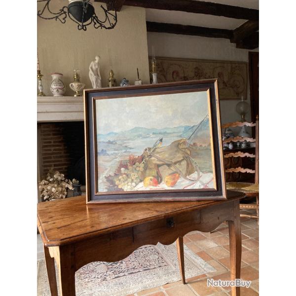 Peinture huile sur toile Paul Favory th�me peche � la mouche 55par 46  ann�e 1986