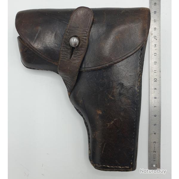 Holster cuir noir : Pistolet inconnu : 7,65 mm ou 9 mm court ?