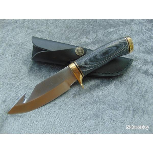 Couteau de Chasse et Outdoor - Manche Bois - Lame Large Inox