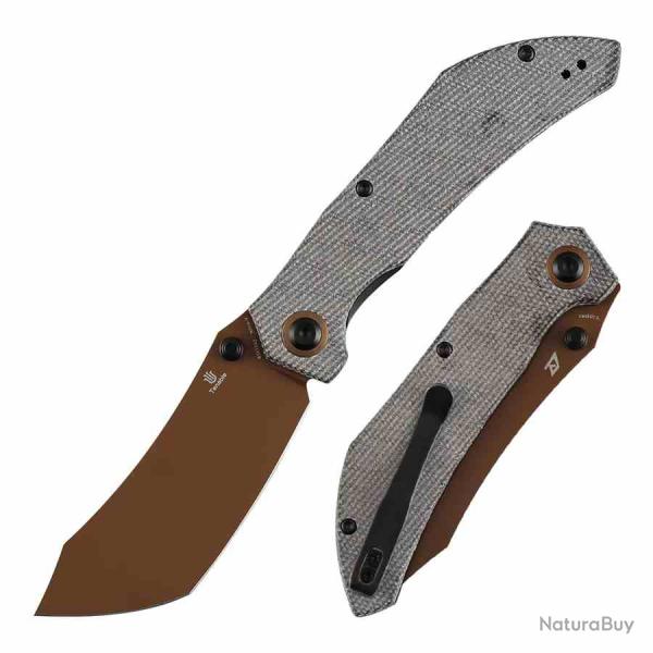 Couteau Tenable Tipper Lame Acier Nitro-V Rose Gold Manche Micarta Noir Liner Lock B1079A1