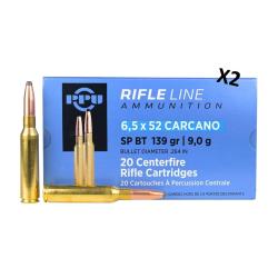 Lot de deux bo&icirc;tes de CARTOUCHES PPU 6,5x52 CARCANO 139grs SP BT