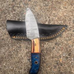 Couteau de Chasse  Outdoor - Manche Pakkawood  R&eacute;sine - Lame Acier - &Eacute;tui Cuir