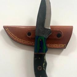 Couteau de Chasse  Bushcraft - Acier Carbone 1095 - Manche Pakkawood - &Eacute;tui Cuir