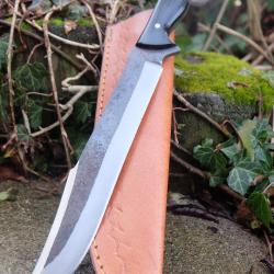 Couteau de Gaucho Argentin Bowie Lame Acier Carbone 1075 Etui Cuir Manche R&eacute;sine Fabric Artisanale