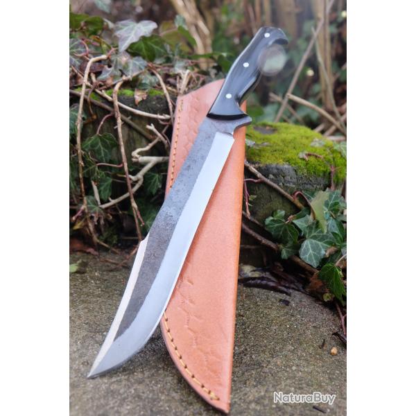 Couteau de Gaucho Argentin Bowie Lame Acier Carbone 1075 Etui Cuir Manche R�sine Fabric Artisanale