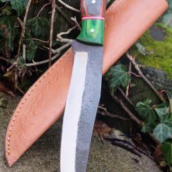 Couteau Buscharft Survie Bowie Lame Clip Point Carbone 1075 Etui Cuir Manche Cocobolo Fab Artisanale