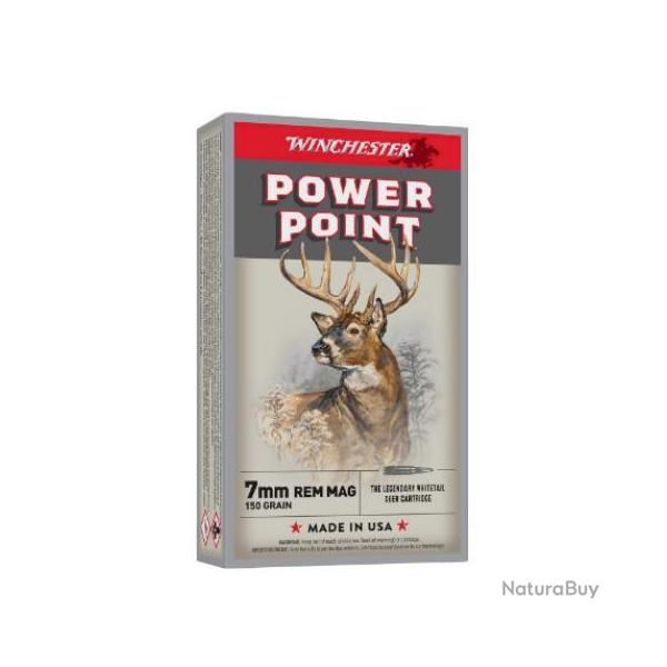 CARTOUCHES WINCHESTER 7mm REM MAG - POWER POINT - 150 GR - BOITE DE 20 UNIT�S