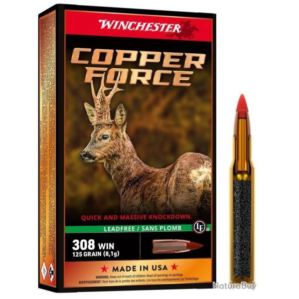 CARTOUCHES WINCHESTER 308 WIN - COPPER FORCE - SANS PLOMB - 125 GR - BOITE DE 20 UNIT�S
