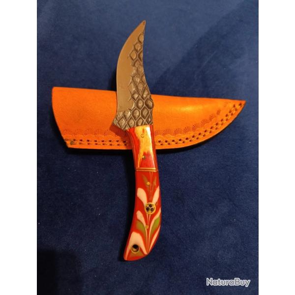 Couteau de chasse - Acier au carbone 1095 - Manche en r�sine Pakkawood - �tui en cuir