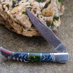 Couteau Damas Lame 128 Couches Fa&ccedil;on Laguiole Abeille Manche 3 Bois Tire Bouchons Fabr Artisanale 02