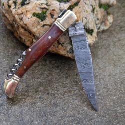 Couteau Damas Lame 128 Couches Fa&ccedil;on Laguiole Abeille Manche Rosewood Tire Bouchons F Artisanale