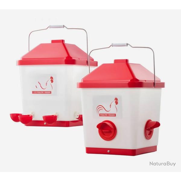 Kit Mangeoire et Abreuvoir Automatiques pour Poules Volailles 19 L et 18,14 kg