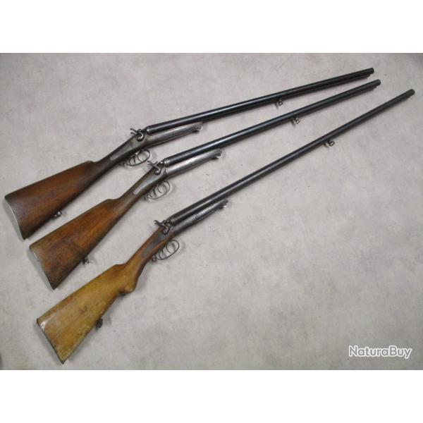 Lot de 3 Fusils HUSQVARNA mod�le 1877, Cal 12 � chiens, � 1 euro sans prix de r�serve!!!