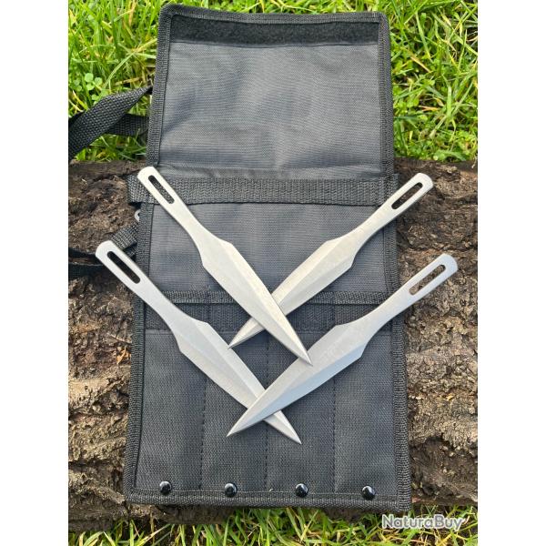 Set de 4 Kunai modernes - acier 440 - �tui tactique
