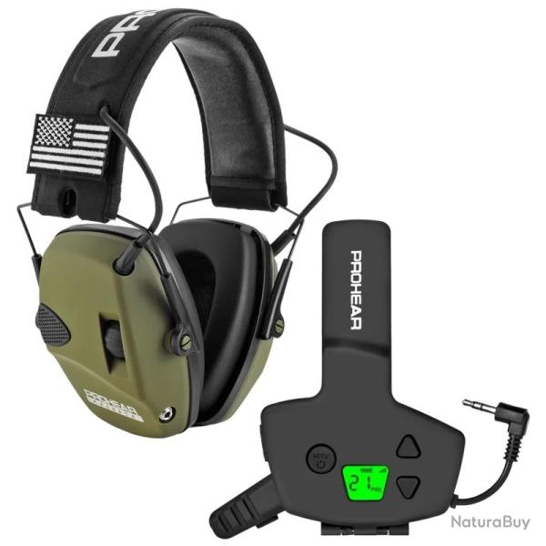Cache-Oreilles Tactiques PROHEAR avec Adaptateur Talkie-Walkie - R�duction Active du Bruit Vert