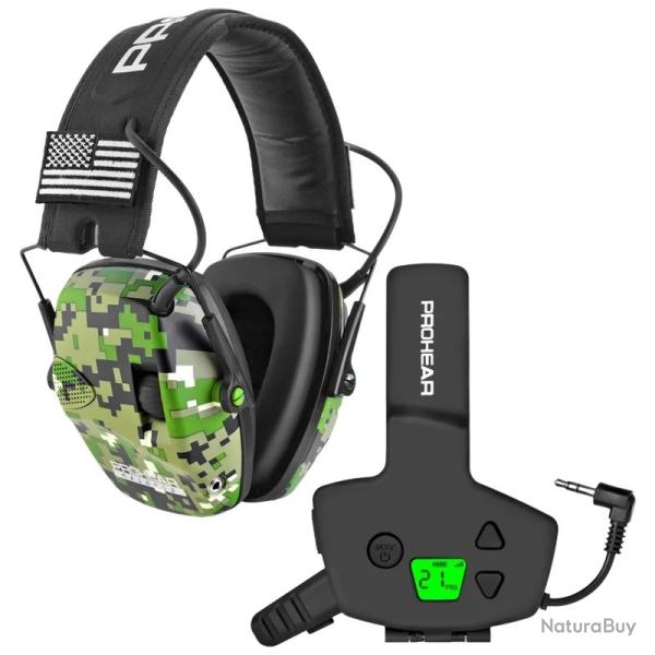 Cache-Oreilles Tactiques PROHEAR avec Adaptateur Talkie-Walkie R�duction Active du Bruit Camouflage