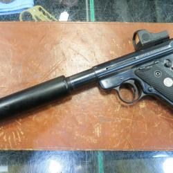 Pistolet Ruger Mark III Target 22LR Combo Filet&eacute; avec Silencieux A-TEC Wave + Point Rouge