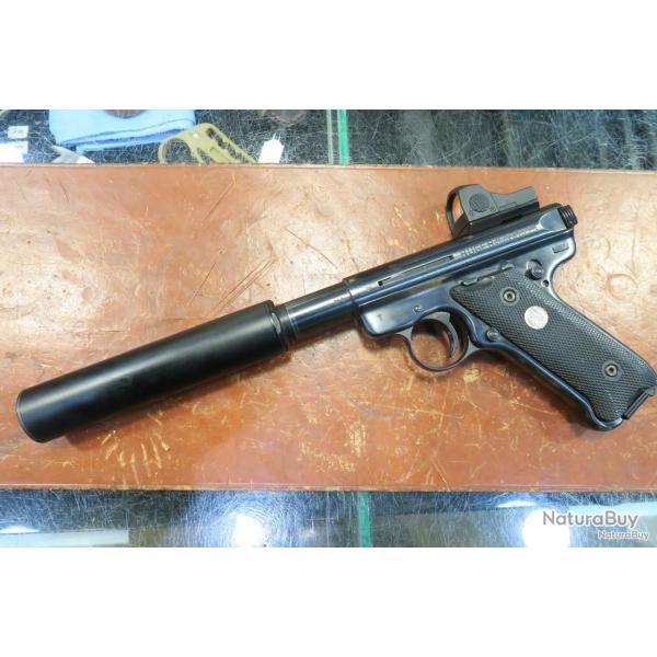 Pistolet Ruger Mark III Target 22LR Combo Filet� avec Silencieux A-TEC Wave + Point Rouge