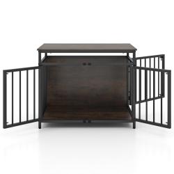 Cage pour chien 80 x 60 x 64 cm acc&egrave;s pratique 3 portes design rustique en bois manufactur&eacute; marron