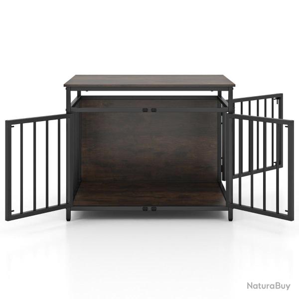 Cage pour chien 80 x 60 x 64 cm acc�s pratique 3 portes design rustique en bois manufactur� marron