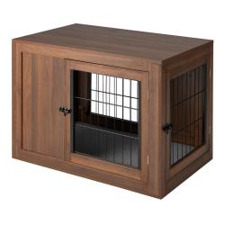 Cage pour chien angle 92 x 59 x 66 cm avec 2 portes verrouillables design industriel ambiante cosy