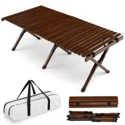 Table de camping pliante en bambou 122 x 60 x 43,5 cm facile &agrave; transporter finition &eacute;l&eacute;gante couleu