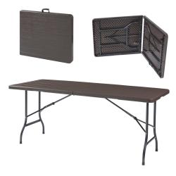 Table de camping pliante 180 x 75 x 72 cm effet bois marron fonc&eacute; 03_0010998