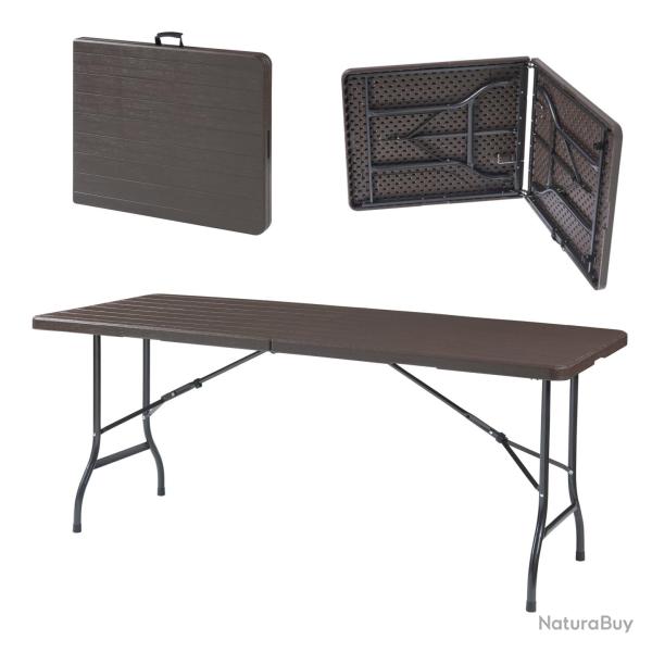 Table de camping pliante 180 x 75 x 72 cm effet bois marron fonc� 03_0010998