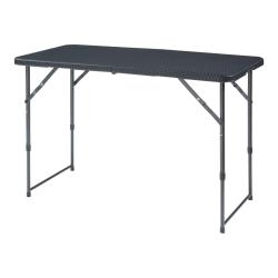 Table de camping pliante &agrave; hauteur r&eacute;glable 120 x 60 cm noir effet rotin 03_0010995