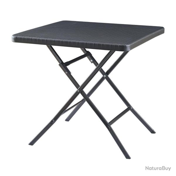 Table de camping pliante 78 x 78 x 74 cm effet rotin noir 03_0011004