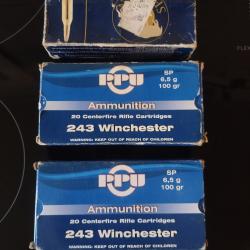 Lot 3 bo&icirc;tes de balles 243 winchester 100 gr 6,5 g