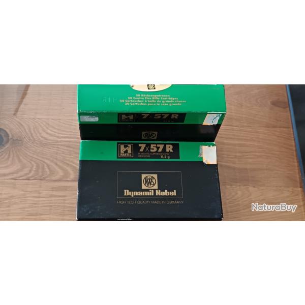 LOT CARTOUCHES RWS BOITE DE 20 CAL. 7X57R H-MANTEL 11.2G