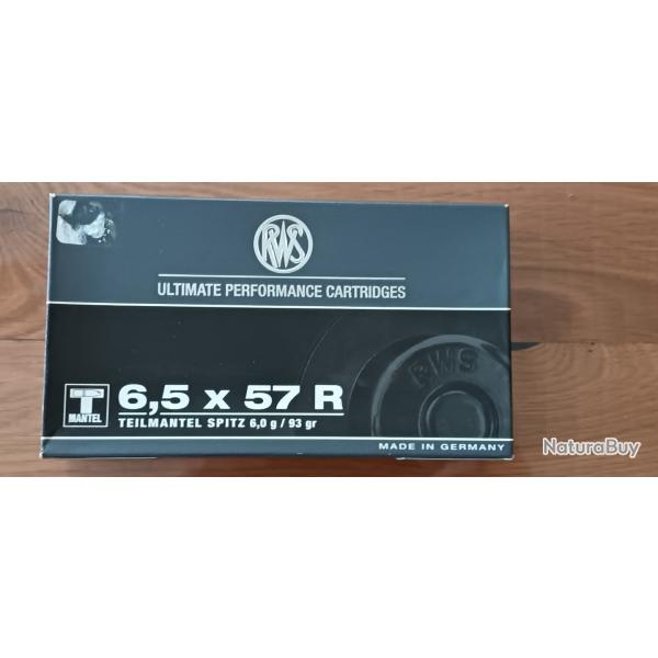 CARTOUCHES RWS BOITE DE 20 CAL. 6.5X57R T-MANTEL 6.0G