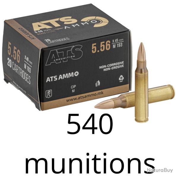 Vente Flash ! 540 Munitions ATS Cal.223 Rem FMJ 55 Grs