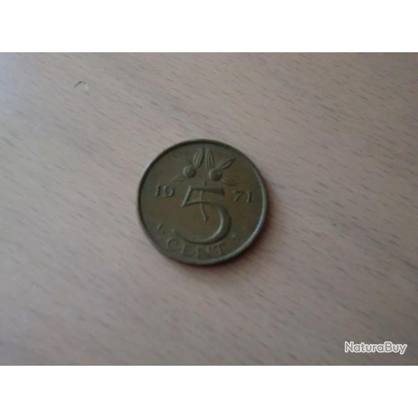 monnaie pays bas 5 cent juliana   1971