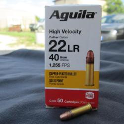 Lot de 500 cartouches de 22LR AGUILA high velocity 40 grains cuivr&eacute;