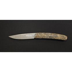 Maserin 381DG Mini Gourmet - Couteau Pliant Damascus Small Roses, Manche Noir-Or & &Eacute;tui Cuir