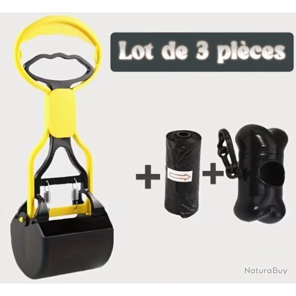 RAMASSE CROTTES POUR CHIEN PRATIQUE + PORTE SACS + 100 SACS POUBELLE