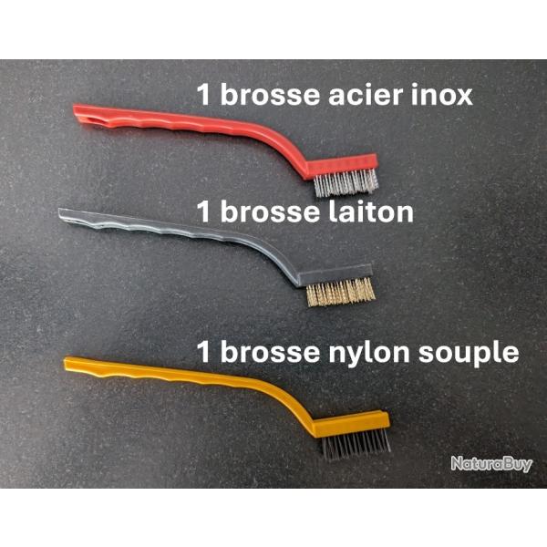 LOT DE 3 BROSSES NETTOYAGE ARMES 1 ACIER INOX 1 LAITON 1 NYLON