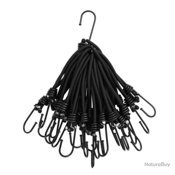 Cordon �lastique crochets polypropyl�ne noir 17 cm lot 25 fixation r�sistante