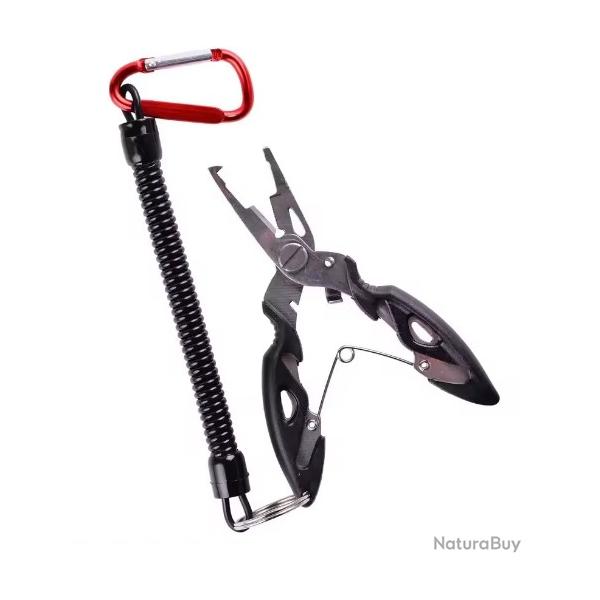 PINCE DE POCHE MULTIFONCTION 12.5CM NOIR AVEC CORDON ET MOUSQUETON