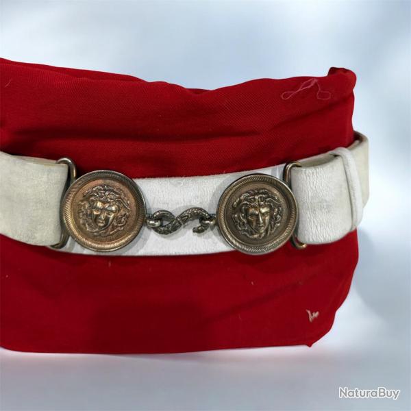 Garde r�publicaine ceinturon en buffle blanc mod�le 1930 , gendarmerie avec boucle m�duse France WW2