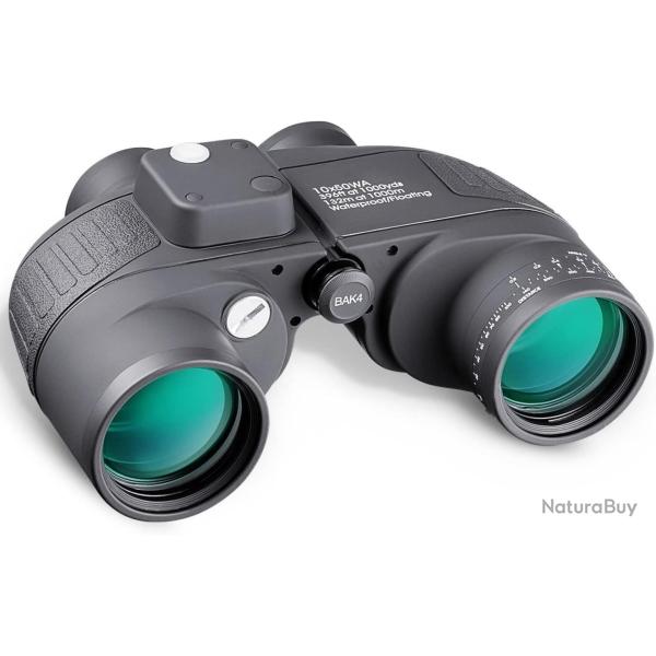 Jumelles Marines 10x50 BAK4 T�l�m�tre et Boussole �clair�e �tanches pour Chasse Navigation Outdoor