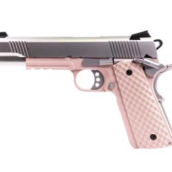 R&eacute;plique airsoft GBB 1911 MEU Railed Raven full metal gaz Rose / Silver 1,0J - RAVEN MEU RAILED PINK