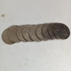 lot de 9 pi&egrave;ces 2 francs semeuse,3x1979, 1x1980, 3x1981, 1x1983, 1x2000,