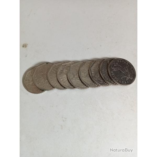 lot de 9 pi�ces 2 francs semeuse,3x1979, 1x1980, 3x1981, 1x1983, 1x2000,