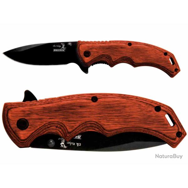 Couteau Elk Ridge A/O Lame Acier 3Cr13 Manche Pakkawood Linerlock ERA004BW