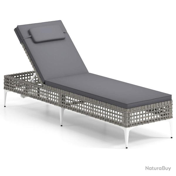Chaise longue de jardin 194 x 55 x 40 cm dossier r�glable 6 niveaux coussin amovible design moderne