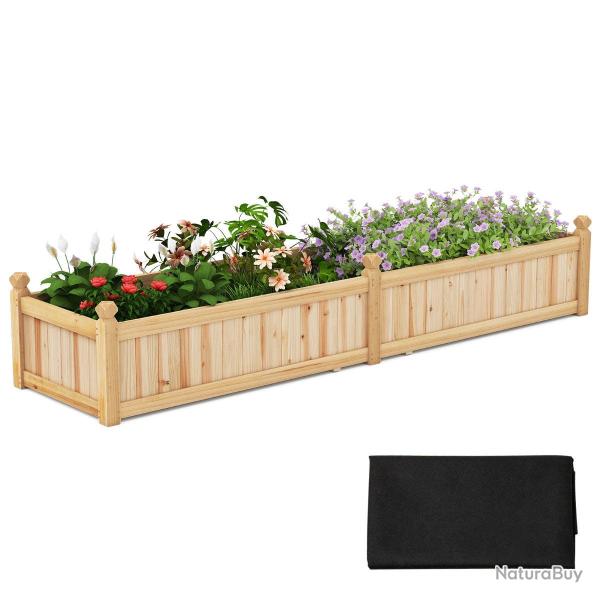 Bac � jardiner jardini�re sur�lev� rectangulaire 227 x 59,5 x 40 cm avec doublure amovible et syst�